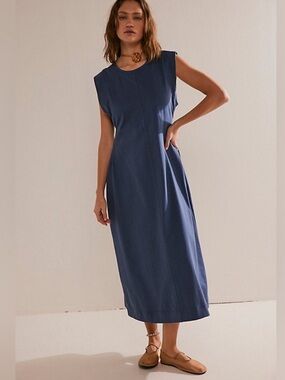Free People Beach Navy Blue Simone Midi Cutout Back dress size XS